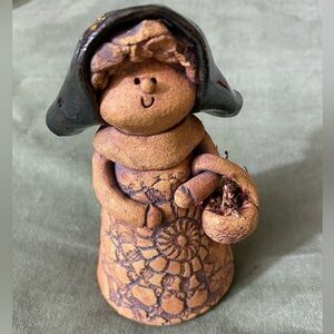 Lady woman figurine basket made of a pottery clay and signed By artist Myrna #15